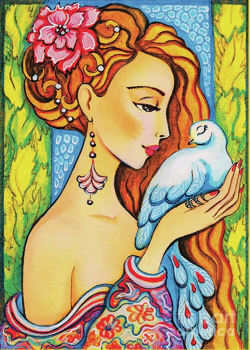 Dove Woman Greeting Card featuring the painting Dove Whisper by Eva Campbell