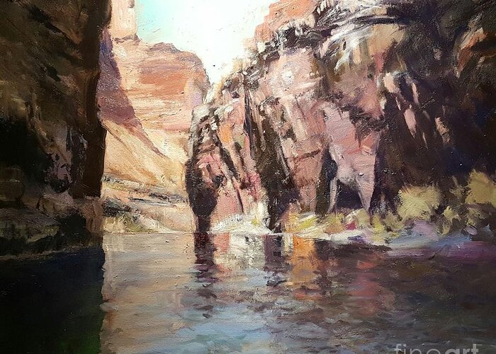 Colorado River.colorado River Painting Greeting Card featuring the painting Down Stream On The Mighty Colorado River by Jessica Anne Thomas