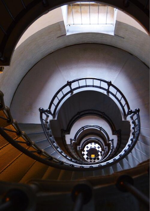 Down The Lighthouse Stairs Greeting Card featuring the photograph Down The Lighthouse Stairs by Warren Thompson