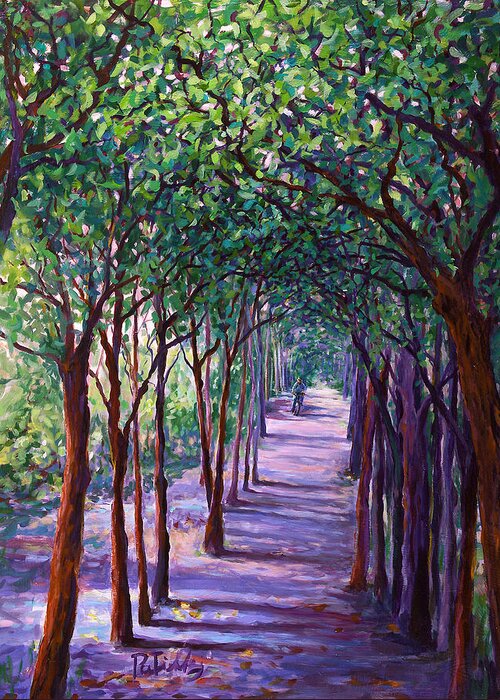 Morning Greeting Card featuring the painting Down The Path by Patricia Maguire