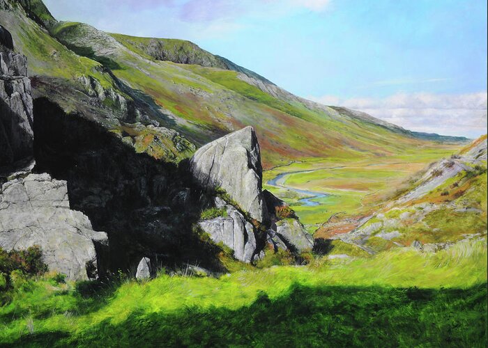 Landscape Greeting Card featuring the painting Down the Valley by Harry Robertson