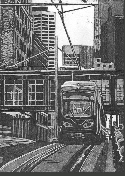 Aquatint Greeting Card featuring the mixed media Down Town by Jude Labuszewski
