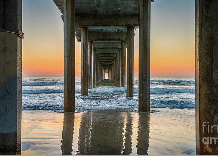 Beach Greeting Card featuring the photograph Down Under Scripp's Pier by David Levin