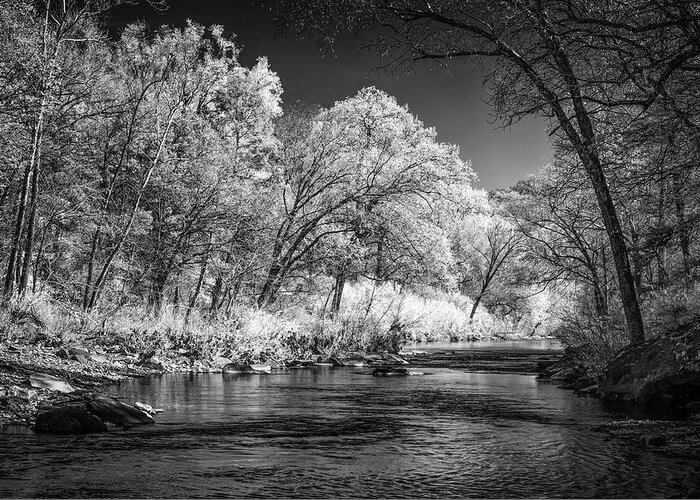 Black And White Greeting Card featuring the photograph Downstream at Natural Dam by James Barber