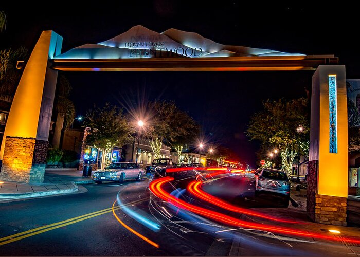 Brentwood Greeting Card featuring the photograph Downtown Lights by Robin Mayoff