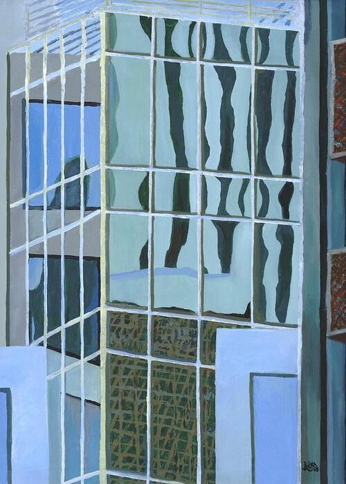  Greeting Card featuring the painting Downtown Reflections by Alika Kumar