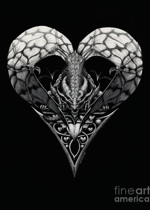 Dragon Greeting Card featuring the drawing Dragon of Hearts by Stanley Morrison
