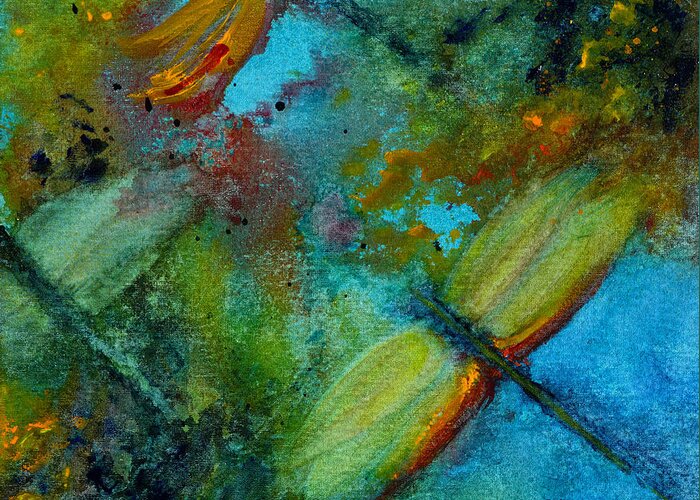 Dragonfly Greeting Card featuring the painting Dragonflies by Karen Fleschler