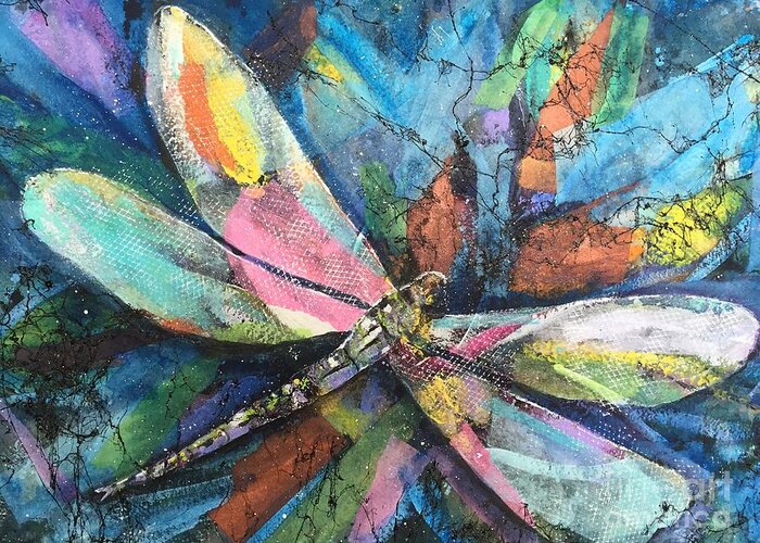 Multicolor Greeting Card featuring the painting Dragonfly Voyager by Midge Pippel