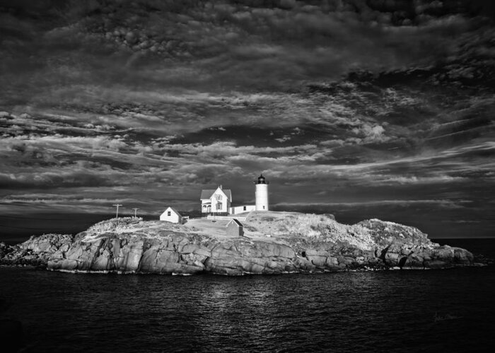 Nubble Light Greeting Card featuring the photograph Dramatic Sky Cape Neddick Light by Luke Moore