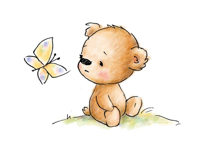 Drawing of cute teddy bear with butterfly Greeting Card by Anna ...