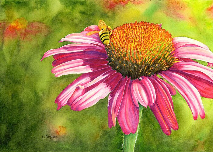 Large Floral Greeting Card featuring the painting Drawn In by Lori Taylor