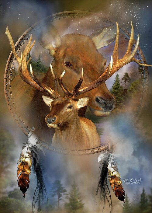 Carol Cavalaris Greeting Card featuring the mixed media Dream Catcher - Spirit Of The Elk by Carol Cavalaris