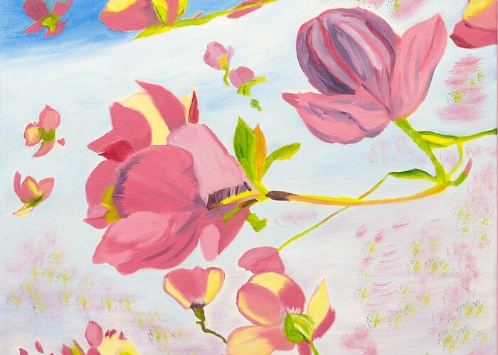 Magnolias Greeting Card featuring the painting Dreamy Magnolias by Meryl Goudey