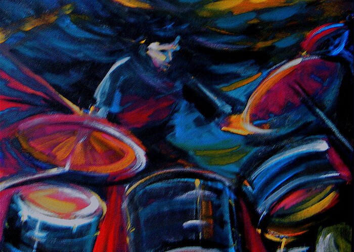 Drummer Greeting Card featuring the painting Drummer Craze by Jeanette Jarmon