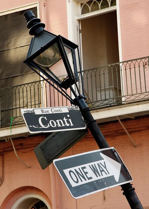 New Orleans Greeting Card featuring the photograph Drunk Street Sign French Quarter by KG Thienemann