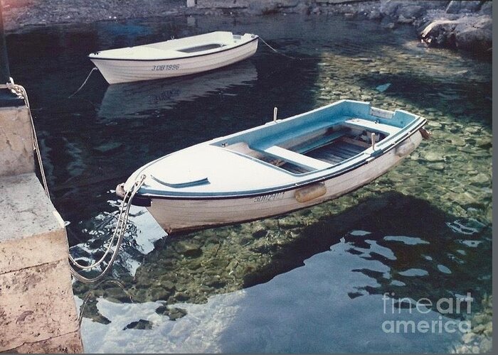 Boats Water Calm Floating Greeting Card featuring the photograph Dubrovnik Boats by J Doyne Miller