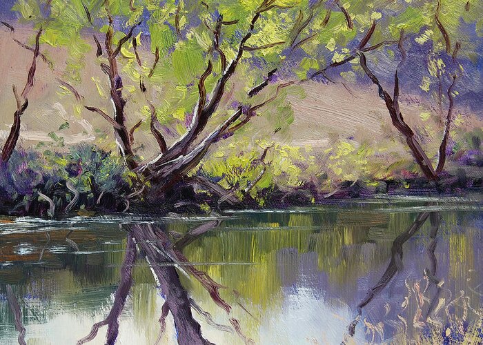 River Greeting Card featuring the painting Duckmaloi River Reflections by Graham Gercken