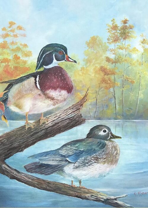 Duck Greeting Card featuring the painting Wood Ducks by ML McCormick