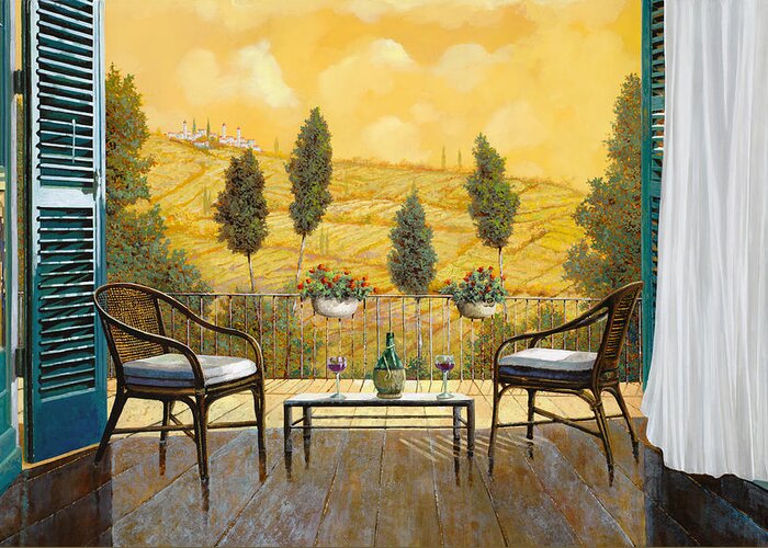 Terrace Greeting Card featuring the painting due bicchieri di Chianti by Guido Borelli