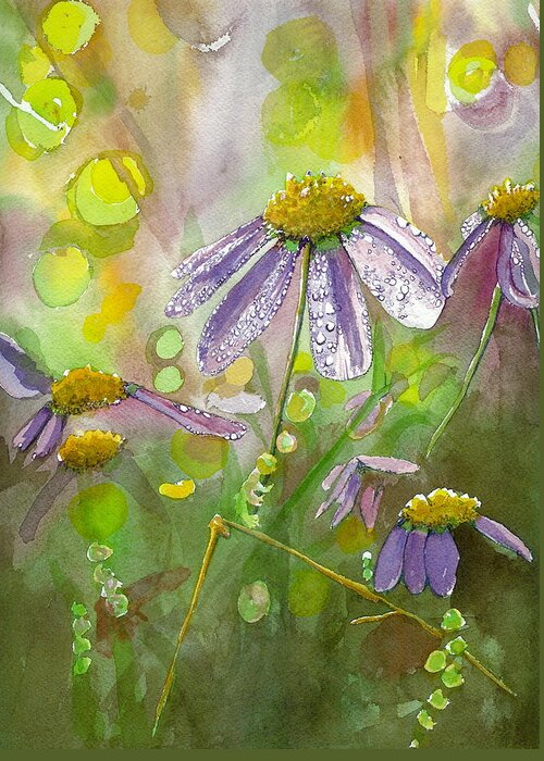 Watercolor Greeting Card featuring the painting Due today z - Dew to Daisy by Lynn Babineau