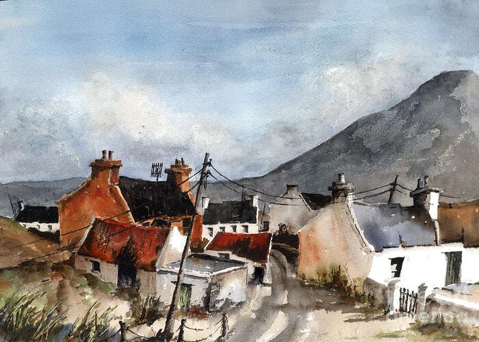 Ireland Greeting Card featuring the painting F 701 Dugort Clachan Achill Mayo by Val Byrne