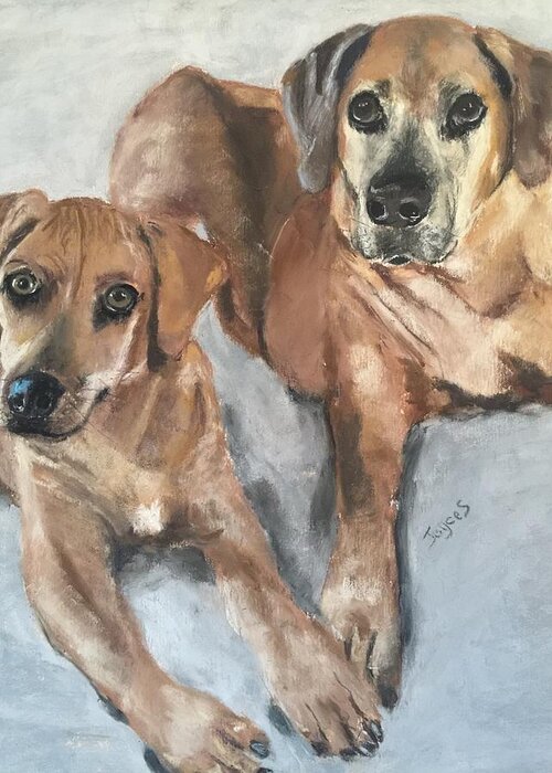 Rhodesian Ridgeback Greeting Card featuring the painting Duke and Hunter by Joyce Spencer