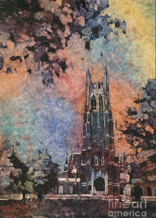 Art Print Greeting Card featuring the painting Duke Chapel on the Duke University campus by Ryan Fox