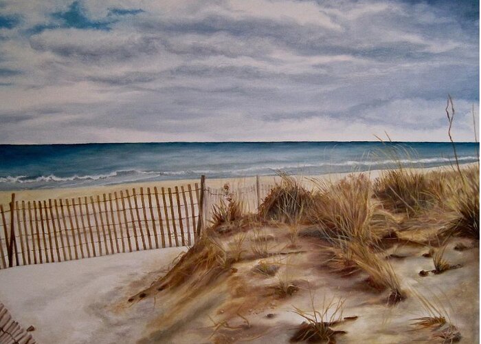 Beach Greeting Card featuring the painting Dunes by Janice Petrella-Walsh