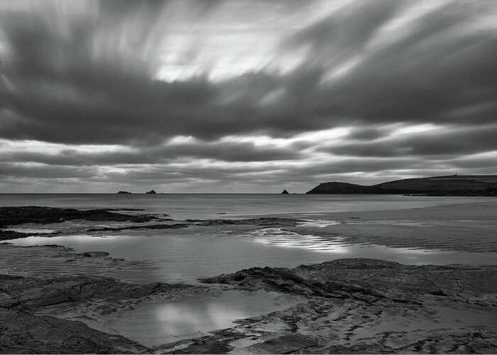 Constantine Bay Cornwall Greeting Card featuring the photograph Dusk over Constantine Bay by Pete Hemington