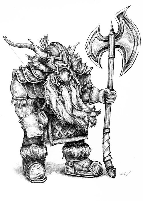 Dwarf Greeting Card featuring the drawing Dwarf by Aaron Spong
