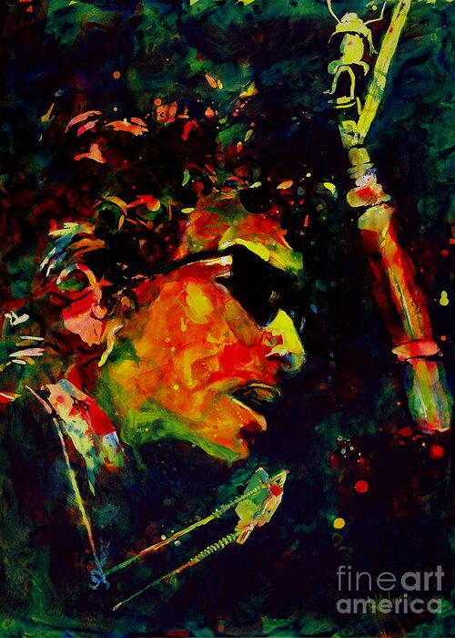 Bob Dylan Greeting Card featuring the painting Dylan by Greg and Linda Halom
