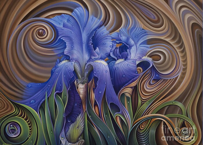 Flower Greeting Card featuring the painting Dynamic Iris by Ricardo Chavez-Mendez