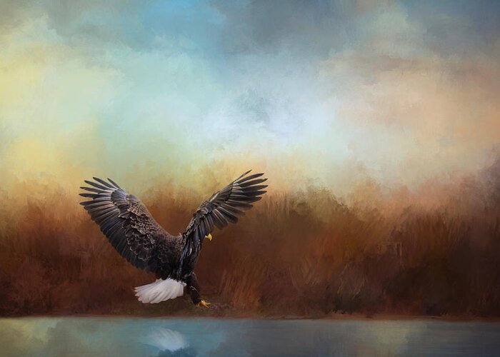 Jai Johnson Greeting Card featuring the photograph Eagle Hunting In The Marsh by Jai Johnson