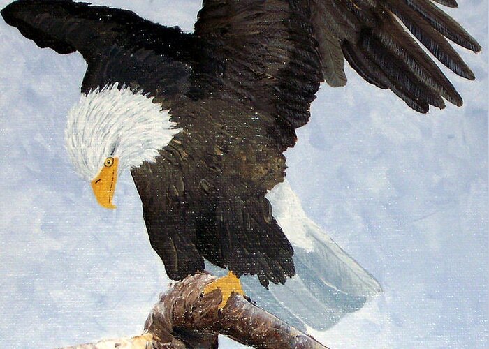 Eagle Acrylic Bird Nature Bird Patriotic Painting Greeting Card featuring the painting Eagle Landing by Terry Honstead
