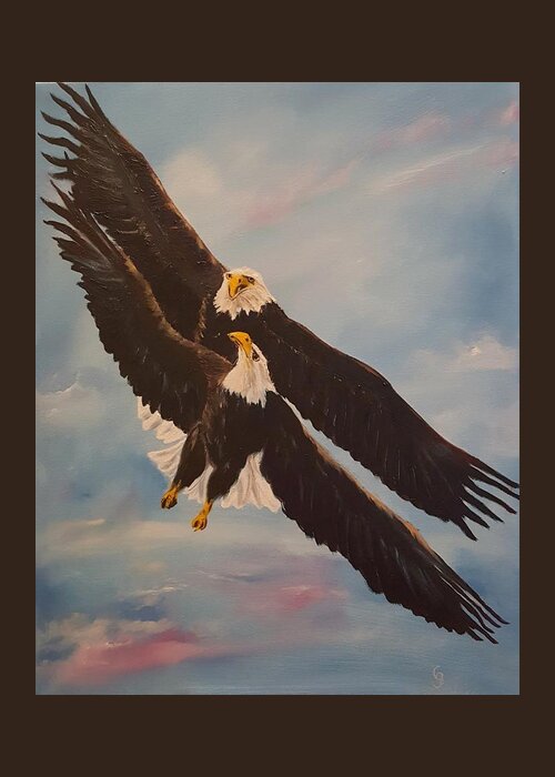 Eagles Greeting Card featuring the painting Eagles Dance   12 by Cheryl Nancy Ann Gordon