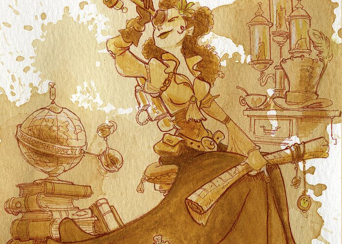 Steampunk Greeting Card featuring the painting Earl Grey by Brian Kesinger