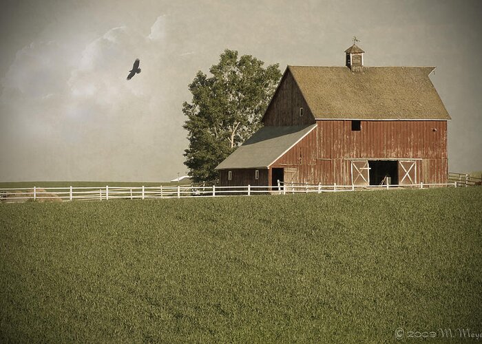 Red Barn Greeting Card featuring the mixed media Early AM Barn by Melisa Meyers