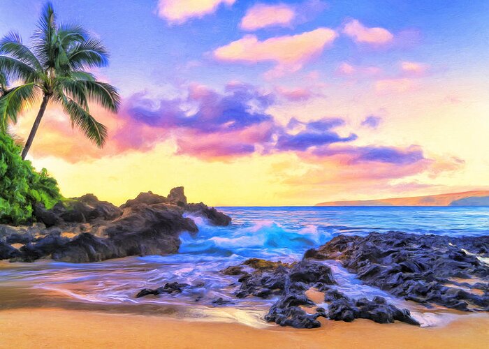 Secret Cove Greeting Card featuring the painting Early Morning at Secret Cove Maui by Dominic Piperata