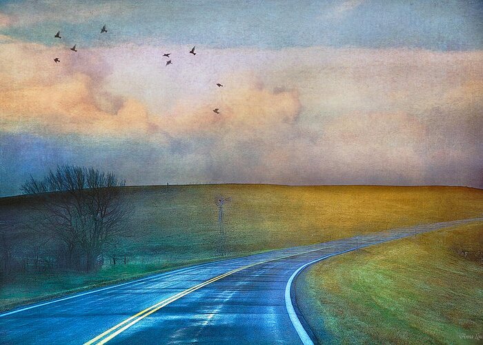 Highway Greeting Card featuring the photograph Early Morning Kansas Two-Lane Highway by Anna Louise