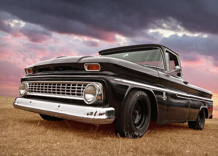 Chevrolet Truck Greeting Card featuring the photograph Early Sixties Chevy C10 at Sunset by Gill Billington