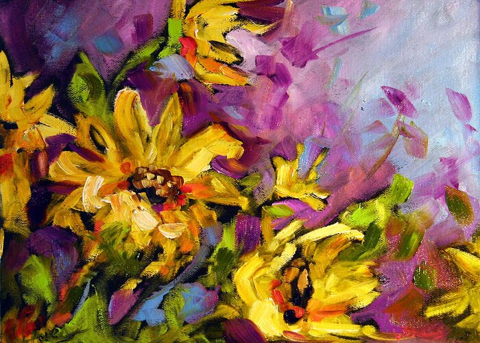 Yellow Sunflower Painting Greeting Card featuring the painting Early Sunflowers by Laurie Pace