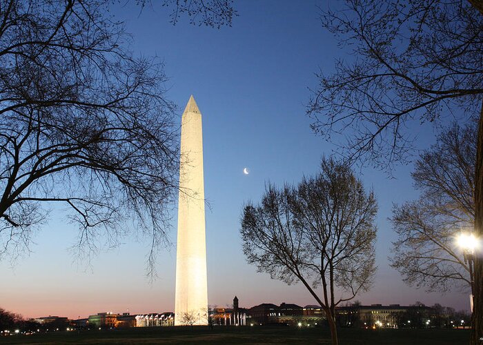 Early Greeting Card featuring the photograph Early Washington Mornings - The Washington Monument by Ronald Reid