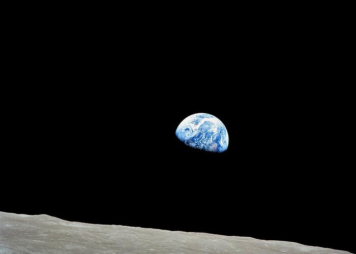 Earth Greeting Card featuring the photograph Earthrise Over Moon, Apollo 8 by Nasa