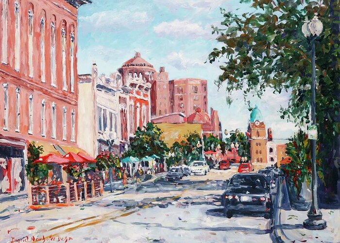 Cityscape Greeting Card featuring the painting East State Street by Ingrid Dohm