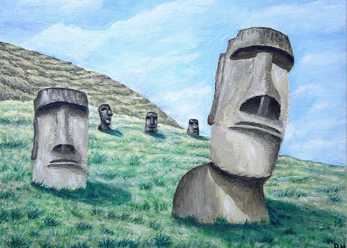 Easter Island Greeting Card featuring the painting Easter Island by Ronald Haber