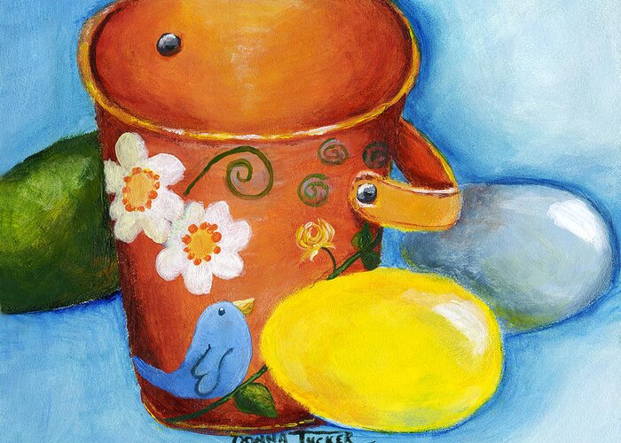 Easter Greeting Card featuring the painting Easter Pail by Donna Tucker