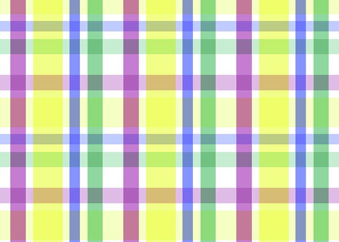 Rainbow Plaid Greeting Card featuring the digital art Easter Pastel Plaid Striped Pattern by Shelley Neff
