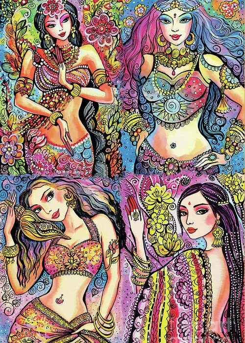 Bollywood Dancer Greeting Card featuring the painting Eastern Flower by Eva Campbell