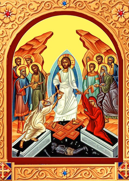 Resurrection Of Christ Greeting Card featuring the painting Eastern Orthodox Resurrection by Munir Alawi